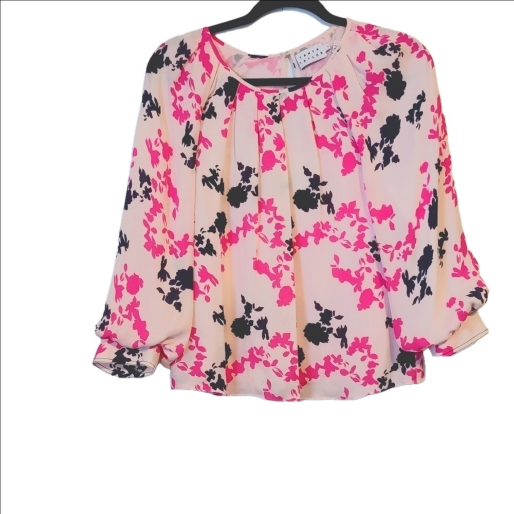 Tanya Taylor Pink Abstract Print Silk Blouse Size 4